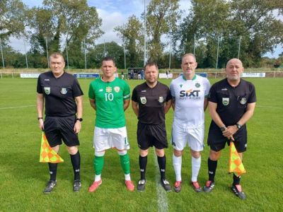 AGS & PSNI Vet captains with officials prior to match - Sept 2025