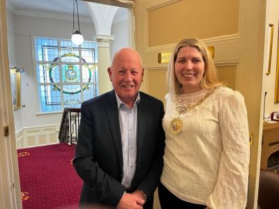 League chairman Alan McClune with Lord Mayoress of Douglas Natalie Byron-Teare (JP)